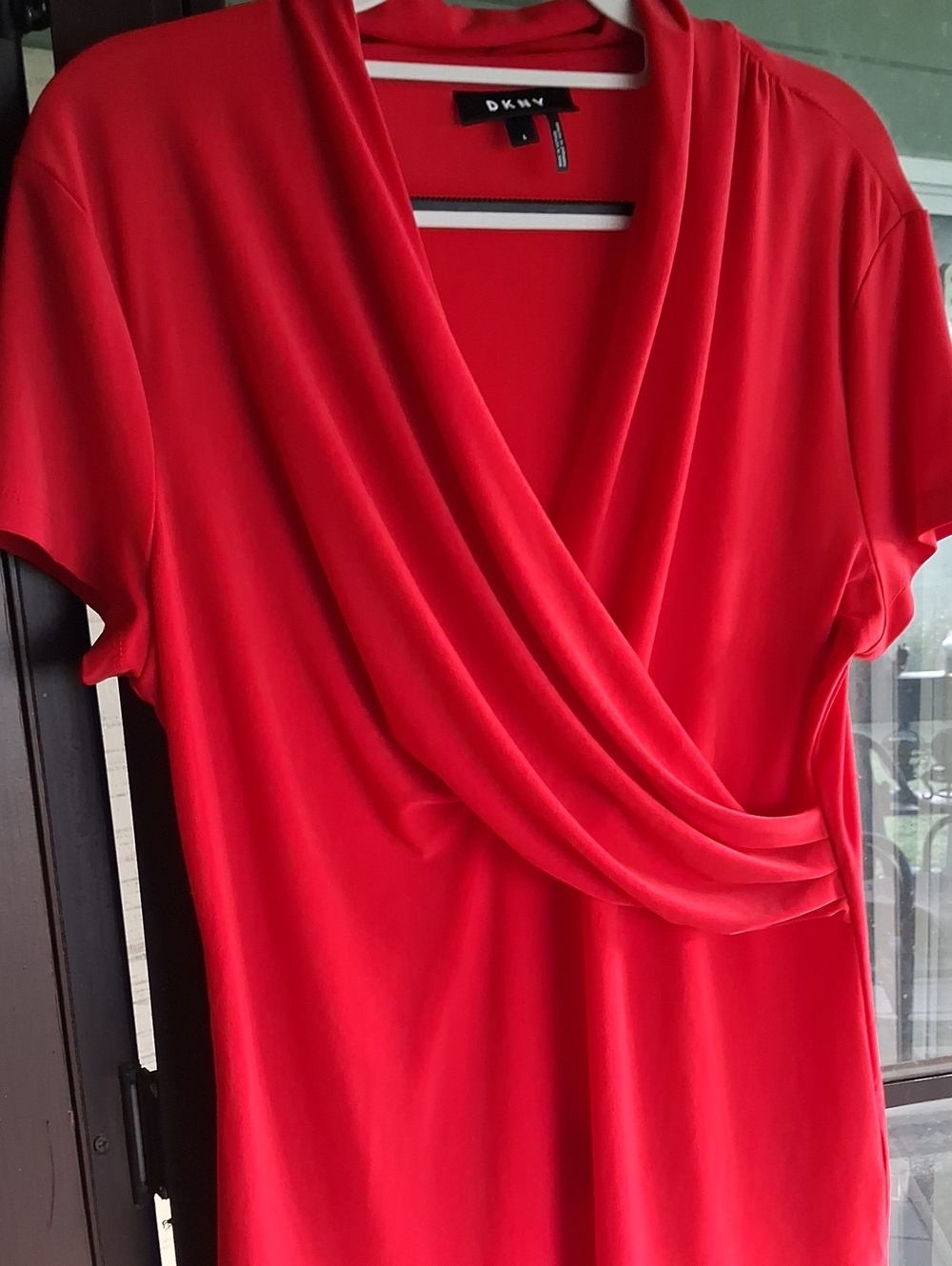 DKNY Red Draped Wrap-Front Short-Sleeve Blouse